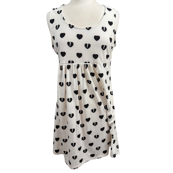 Reborn Dress Size L White with Black Hearts - Picture 1 of 9